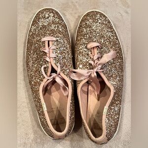 Keds Rose Gold Glitter Satin Lace-Up Sneakers